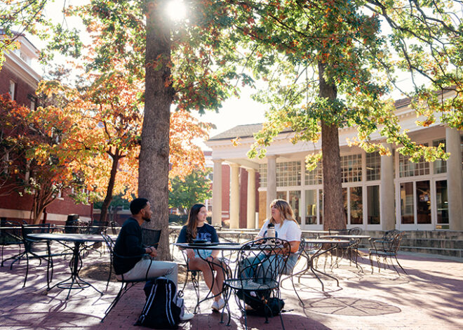 Students sitting in Trexler Courtyard