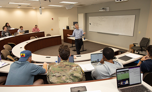 Professor teaching a business class