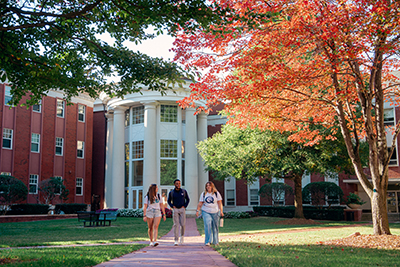 Students walking in academic quad