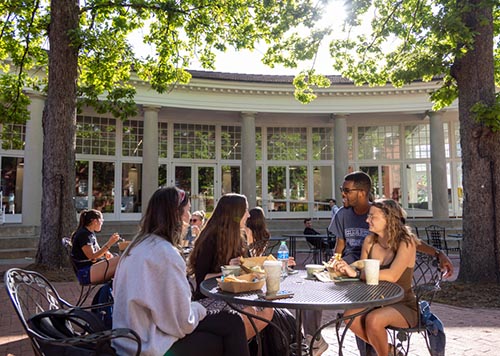 Students sitting in Trexler courtyard