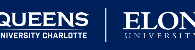 Queens logo and Elon logo